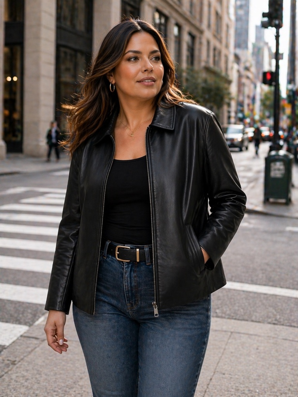 Black Genuine Leather Zip Front Jacket Minimalist Classic Coat Women’s XL
